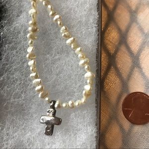 Silpada freshwater pearl cross necklace